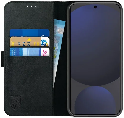 Rosso Deluxe Samsung Galaxy S24 FE Hoesje Echt Leer Book Case Zwart afbeelding 1