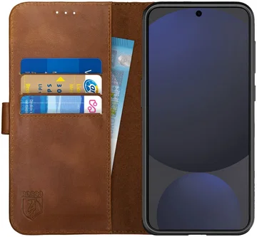 Rosso Deluxe Samsung Galaxy S24 FE Hoesje Echt Leer Book Case Bruin