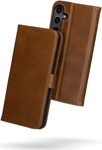 Rosso Deluxe Samsung Galaxy S24 FE Hoesje Echt Leer Book Case Bruin afbeelding 2