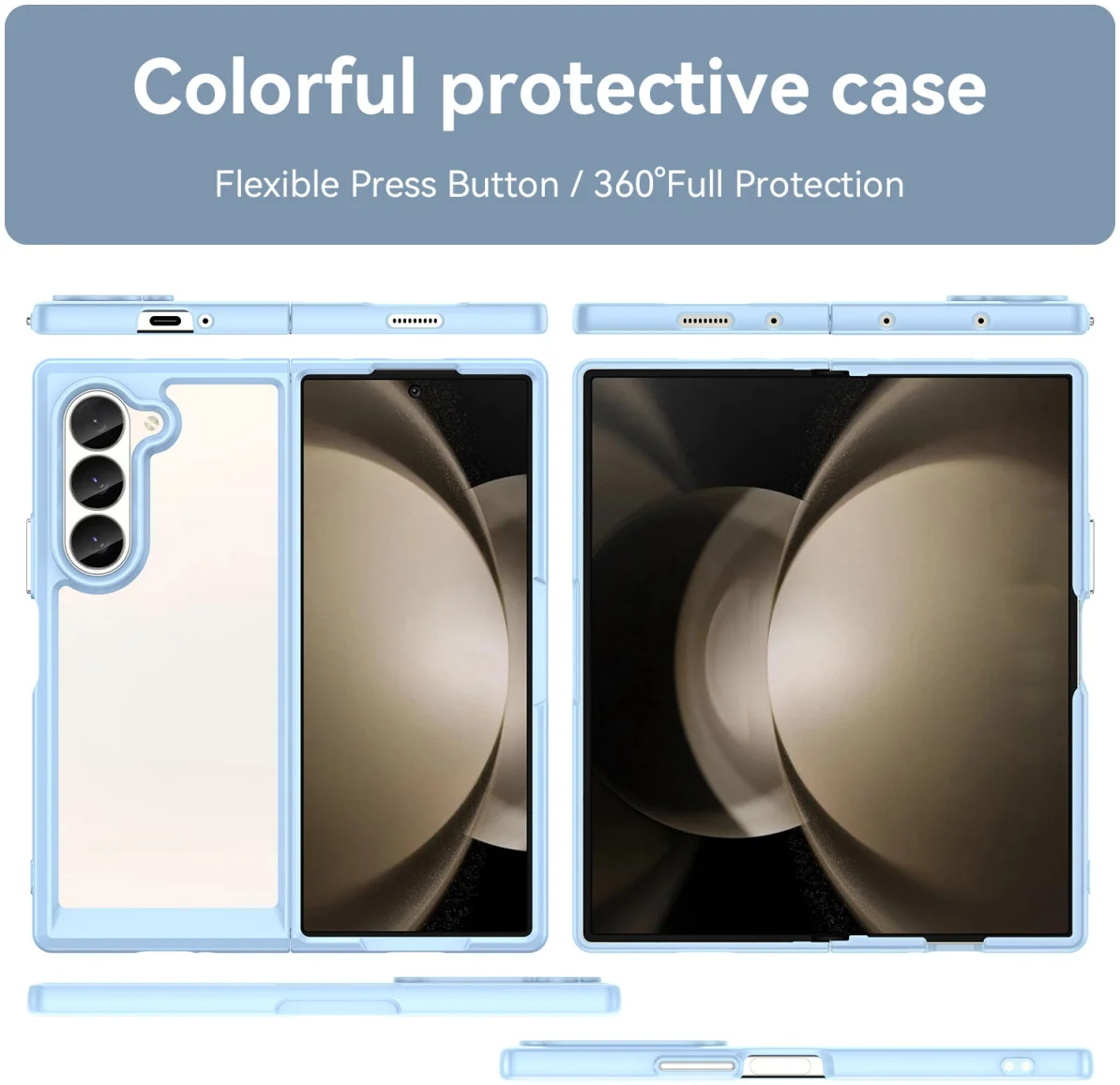 Samsung Galaxy Z Fold 6 Hoesje Shock Proof Back Cover Transparant/Blauw afbeelding 3