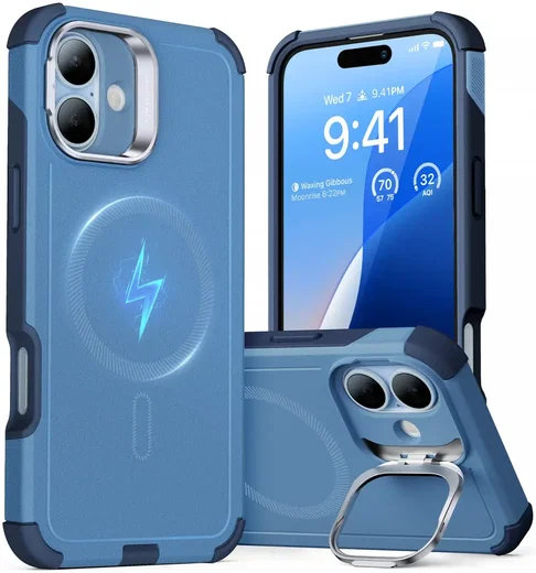 ESR Cyber Armor Apple iPhone 16 Hoesje MagSafe met Stand Blauw afbeelding 1