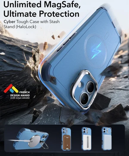 ESR Cyber Armor Apple iPhone 16 Hoesje MagSafe met Stand Blauw afbeelding 2