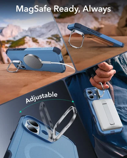 ESR Cyber Armor Apple iPhone 16 Hoesje MagSafe met Stand Blauw afbeelding 5