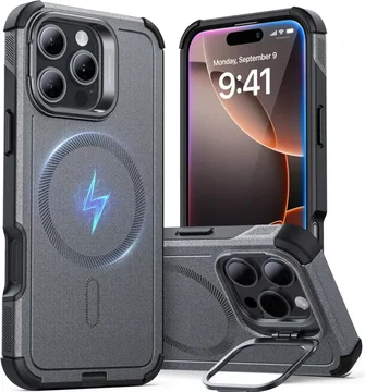 ESR Cyber Armor Apple iPhone 16 Pro Hoesje MagSafe met Stand Grijs