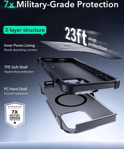 ESR Cyber Armor Apple iPhone 16 Pro Hoesje MagSafe met Stand Grijs afbeelding 9