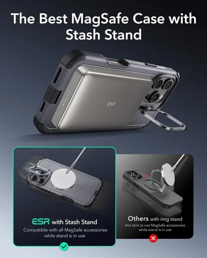 ESR Cyber Armor Apple iPhone 16 Pro Max Hoesje MagSafe met Stand Grijs afbeelding 5