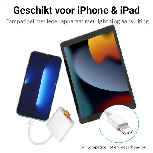 SD-kaartlezer voor iPhone iPad, Micro SD-kaartlezer Geheugenkaartlezer Plug en Play Trail Camera Viewer SD-kaartadapter, gelijktijdig opladen en kaartlezen Micro SD-kaartadapter