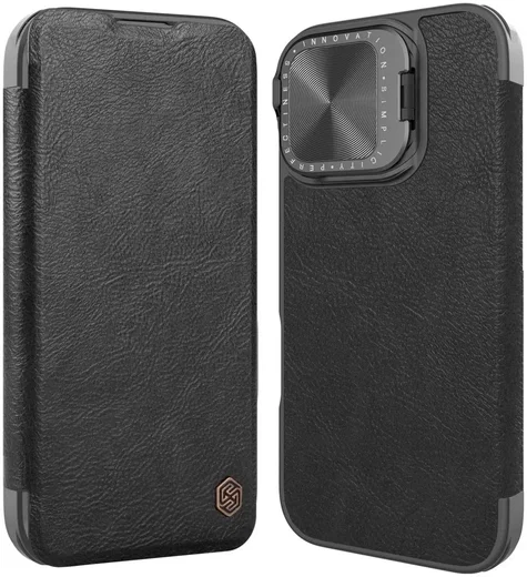 Nillkin Qin Prop Leather iPhone 16 Hoesje met Camera Cover Book Case Zwart afbeelding 1