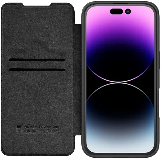 Nillkin Qin Prop Leather iPhone 16 Hoesje met Camera Cover Book Case Zwart afbeelding 2