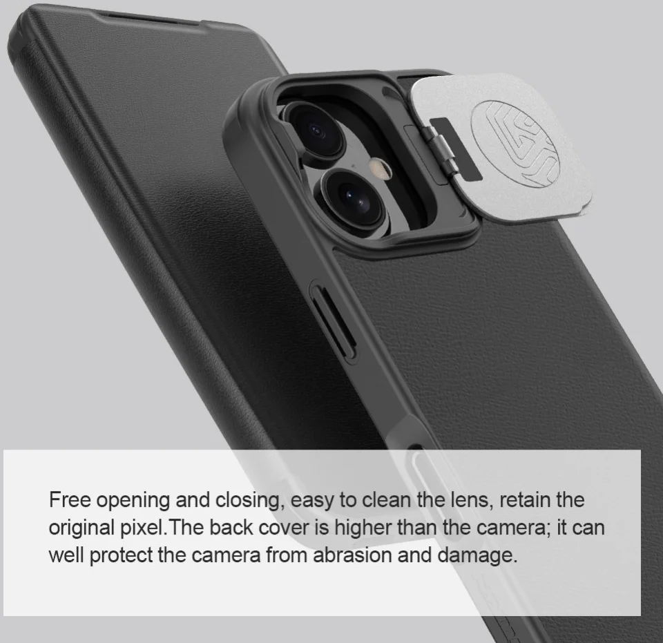 Nillkin Qin Prop Leather iPhone 16 Hoesje met Camera Cover Book Case Zwart afbeelding 3
