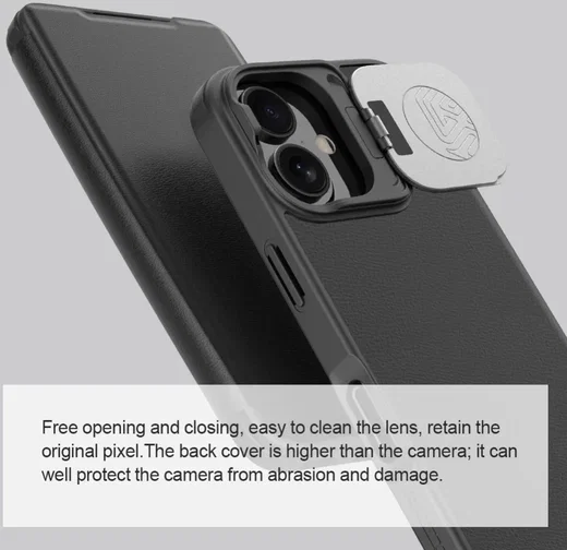 Nillkin Qin Prop Leather iPhone 16 Hoesje met Camera Cover Book Case Zwart afbeelding 3