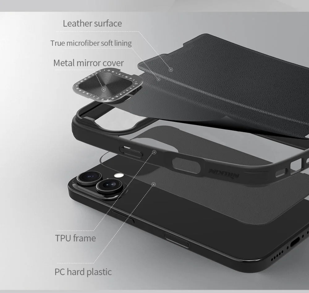 Nillkin Qin Prop Leather iPhone 16 Hoesje met Camera Cover Book Case Zwart afbeelding 6