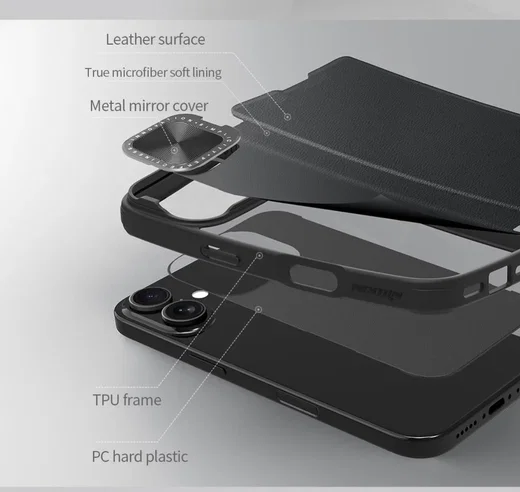 Nillkin Qin Prop Leather iPhone 16 Hoesje met Camera Cover Book Case Zwart afbeelding 6