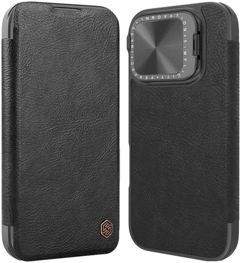 Nillkin Qin Prop Leather iPhone 16 Pro Max Hoesje Camera Cover Book Case Zwart afbeelding 1