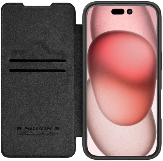 Nillkin Qin Prop Leather iPhone 16 Pro Max Hoesje Camera Cover Book Case Zwart afbeelding 2