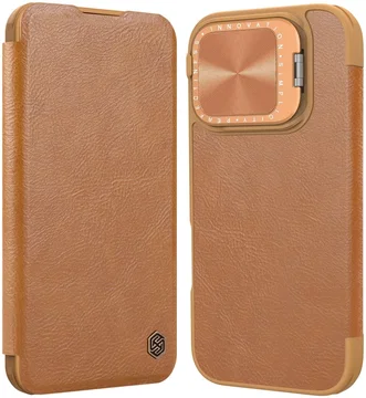 Nillkin Qin Prop Leather iPhone 16 Pro Max Hoesje Camera Cover Book Case Bruin