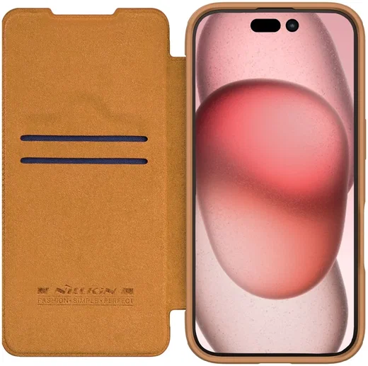 Nillkin Qin Prop Leather iPhone 16 Pro Max Hoesje Camera Cover Book Case Bruin afbeelding 2