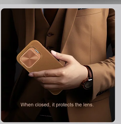 Nillkin Qin Prop Leather iPhone 16 Pro Max Hoesje Camera Cover Book Case Bruin afbeelding 3