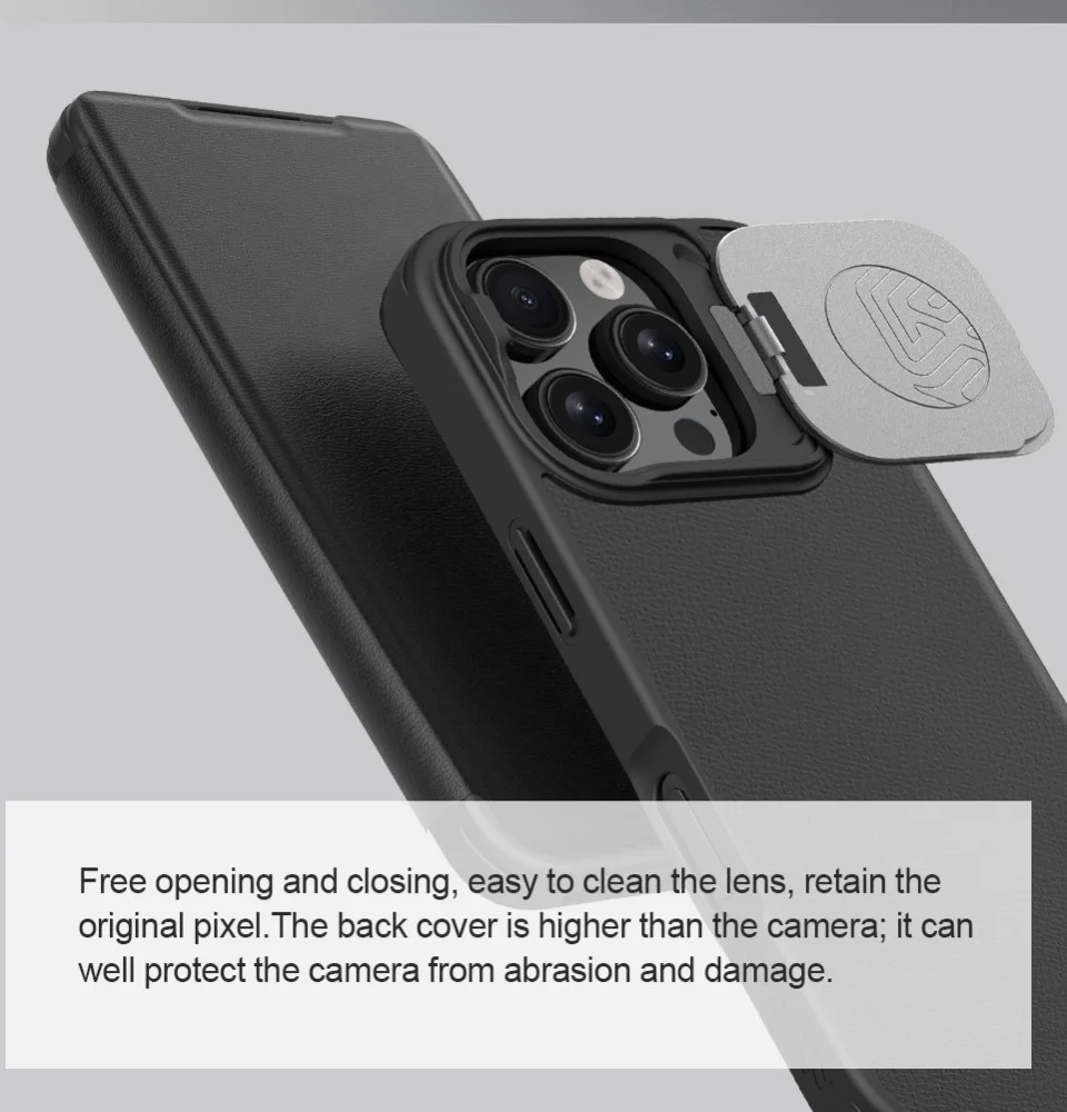 Nillkin Qin Prop Leather iPhone 16 Pro Max Hoesje Camera Cover Book Case Bruin afbeelding 5