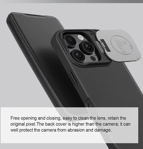 Nillkin Qin Prop Leather iPhone 16 Pro Max Hoesje Camera Cover Book Case Bruin afbeelding 5