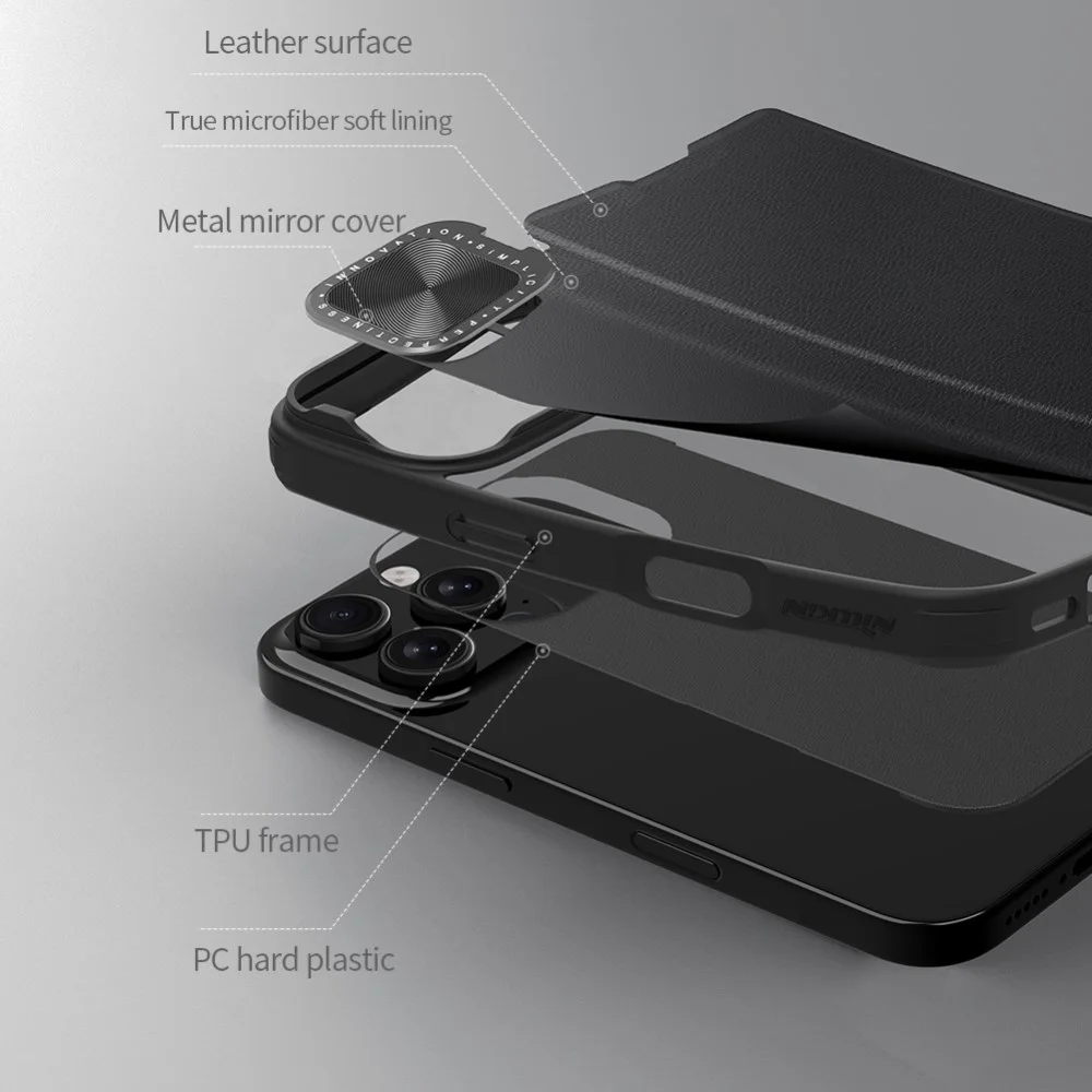 Nillkin Qin Prop Leather iPhone 16 Pro Max Hoesje Camera Cover Book Case Bruin afbeelding 7