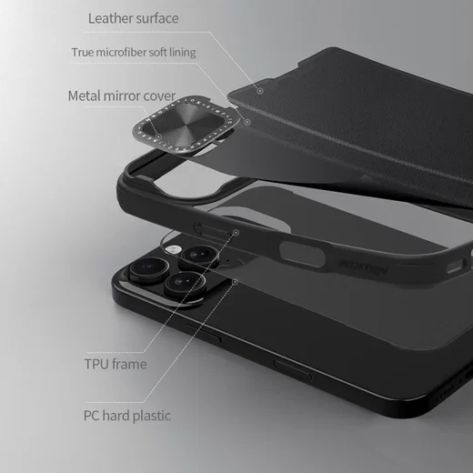 Nillkin Qin Prop Leather iPhone 16 Pro Max Hoesje Camera Cover Book Case Bruin afbeelding 7