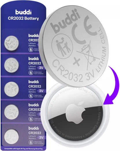 Buddi Apple AirTag Batterij CR2032 Lithium Knoopcelbatterij 210mh / 3V (5-Pack) afbeelding 1