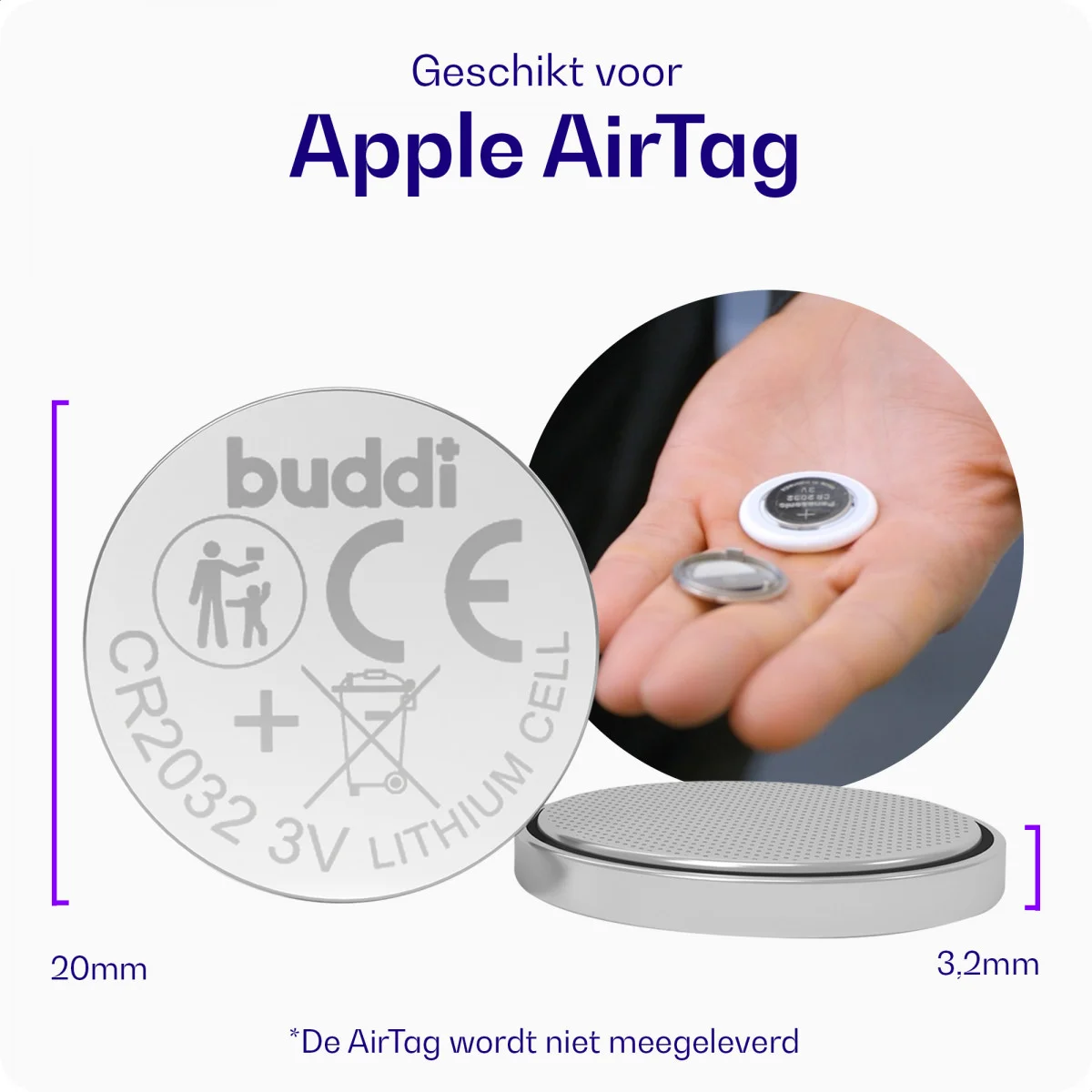 Buddi Apple AirTag Batterij CR2032 Lithium Knoopcelbatterij 210mh / 3V (5-Pack) afbeelding 4
