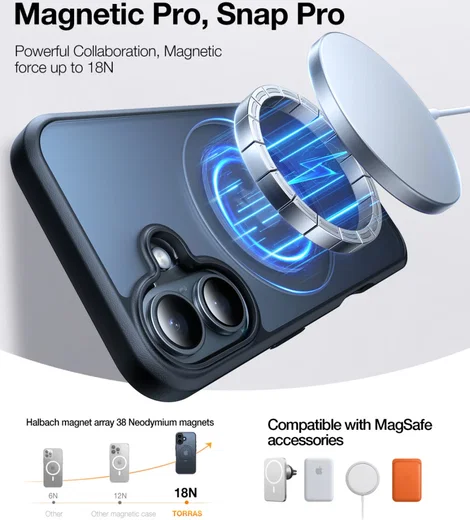 TORRAS Ostand Pro MagSafe Apple iPhone 16 Hoesje 360° MagSafe Stand Zwart afbeelding 9