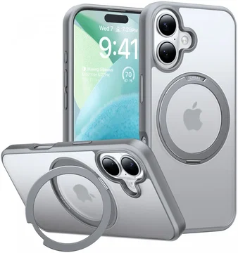 TORRAS Ostand Pro MagSafe Apple iPhone 16 Hoesje 360° MagSafe Stand Grijs
