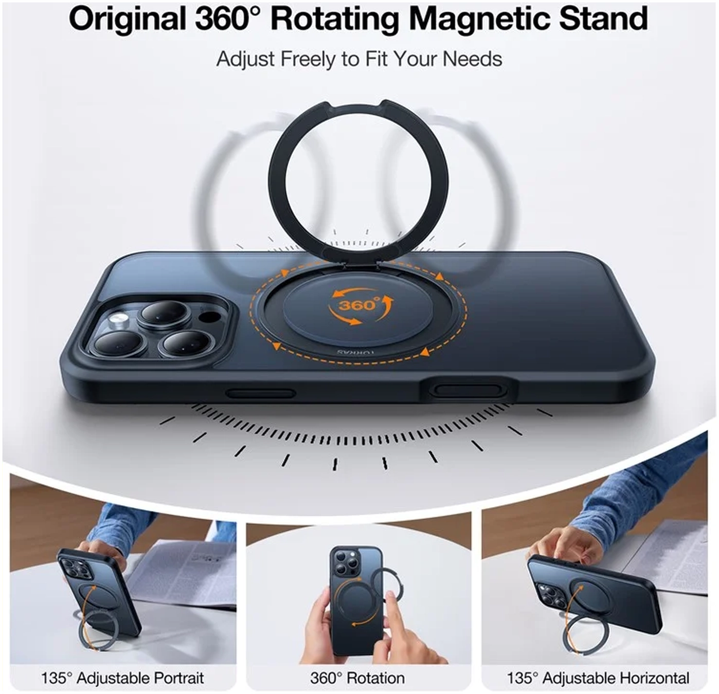 TORRAS Ostand Pro MagSafe Apple iPhone 16 Pro Hoesje 360° MagSafe Stand Zwart afbeelding 3