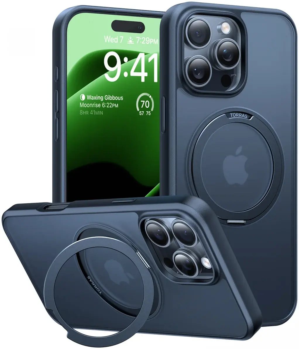 TORRAS Ostand Pro MagSafe Apple iPhone 16 Pro Hoesje 360° MagSafe Stand Zwart afbeelding 1