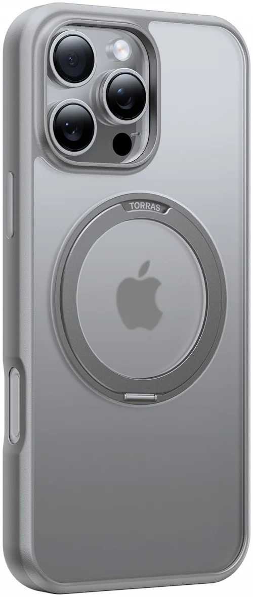 TORRAS Ostand Pro MagSafe Apple iPhone 16 Pro Hoesje 360° MagSafe Stand Grijs afbeelding 9
