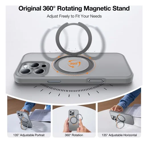 TORRAS Ostand Pro MagSafe Apple iPhone 16 Pro Hoesje 360° MagSafe Stand Grijs afbeelding 5