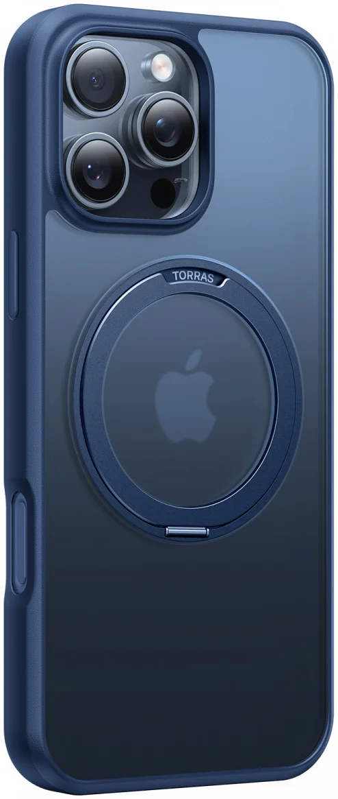 TORRAS Ostand Pro MagSafe Apple iPhone 16 Pro Hoesje 360° MagSafe Stand Blauw afbeelding 3