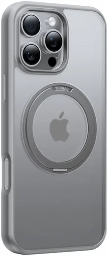 TORRAS Ostand Pro MagSafe iPhone 16 Pro Max Hoesje 360° MagSafe Stand Grijs afbeelding 9