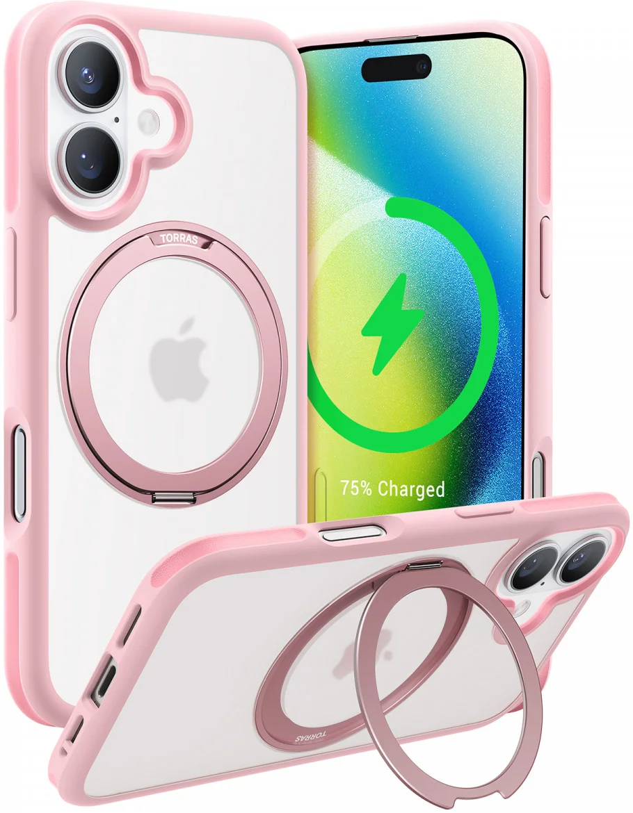 TORRAS Ostand R Fusion Apple iPhone 16 Hoesje 360° MagSafe Stand Roze afbeelding 1