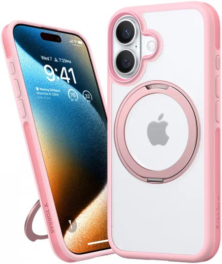 TORRAS Ostand R Fusion Apple iPhone 16 Hoesje 360° MagSafe Stand Roze afbeelding 2