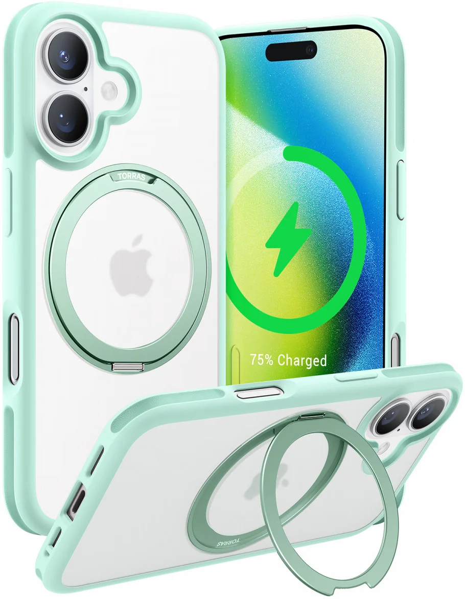 TORRAS Ostand R Fusion Apple iPhone 16 Hoesje 360° MagSafe Stand Groen afbeelding 1