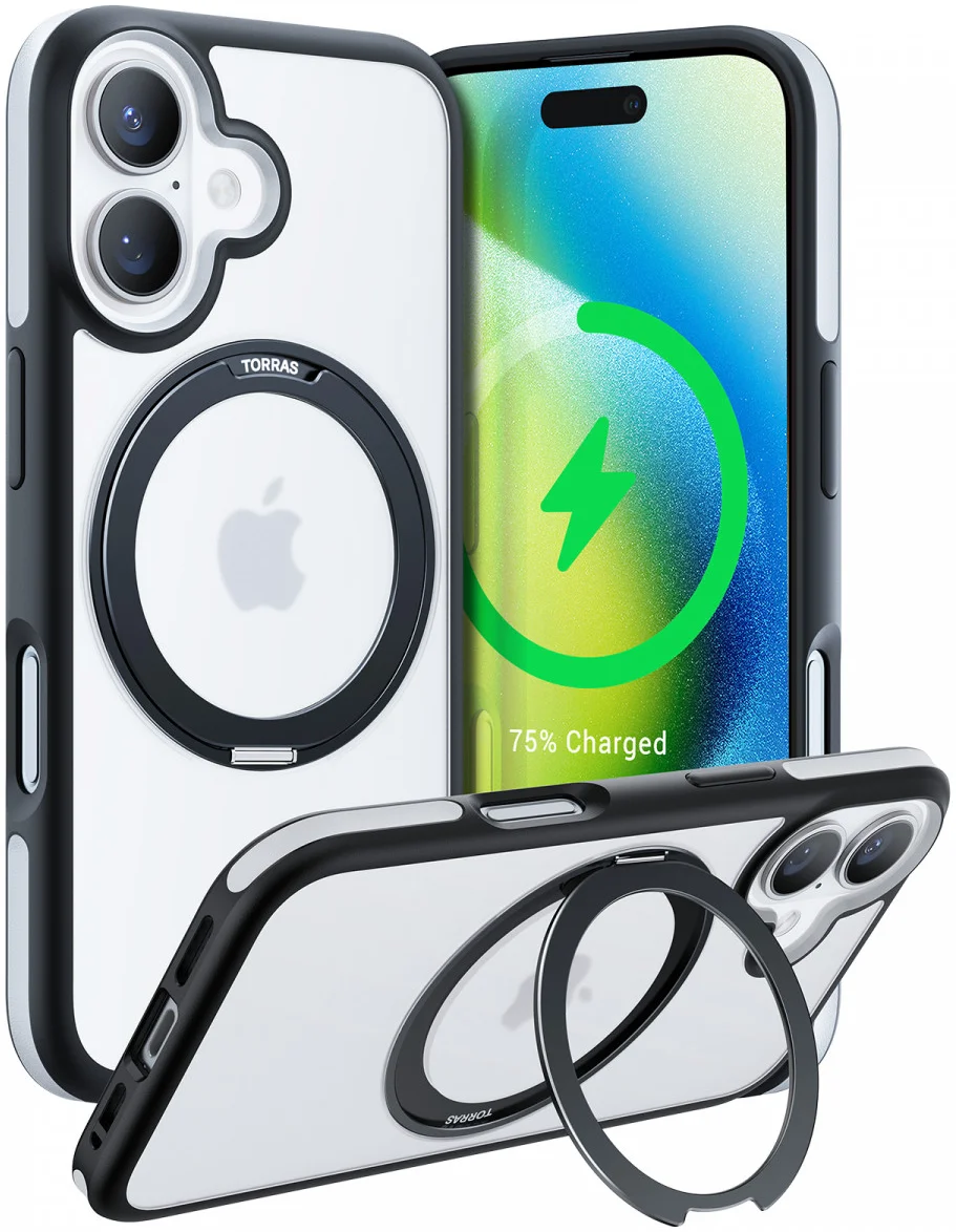 TORRAS Ostand R Fusion Apple iPhone 16 Hoesje 360° MagSafe Stand Zwart afbeelding 1