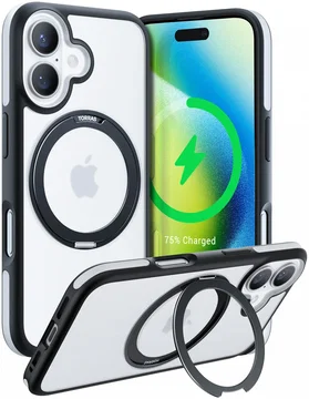 TORRAS Ostand R Fusion Apple iPhone 16 Hoesje 360° MagSafe Stand Zwart