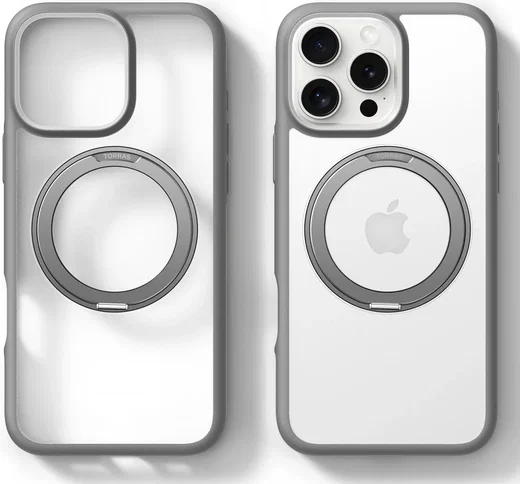 TORRAS Ostand R Fusion Apple iPhone 16 Pro Hoesje 360° MagSafe Stand Grijs afbeelding 5