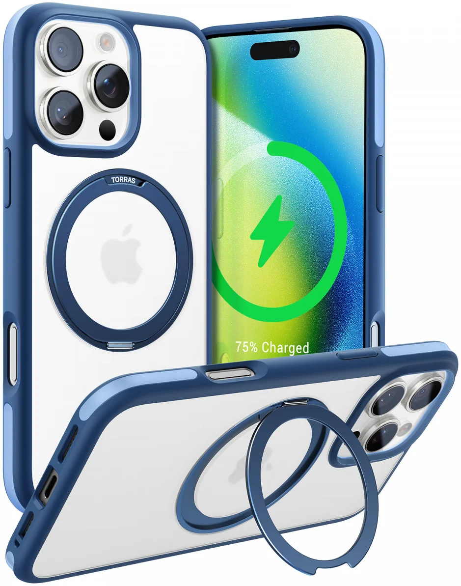 TORRAS Ostand R Fusion Apple iPhone 16 Pro Hoesje 360° MagSafe Stand Blauw afbeelding 1