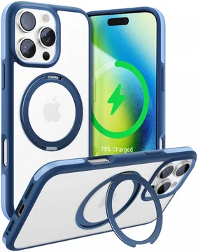 TORRAS Ostand R Fusion Apple iPhone 16 Pro Hoesje 360° MagSafe Stand Blauw