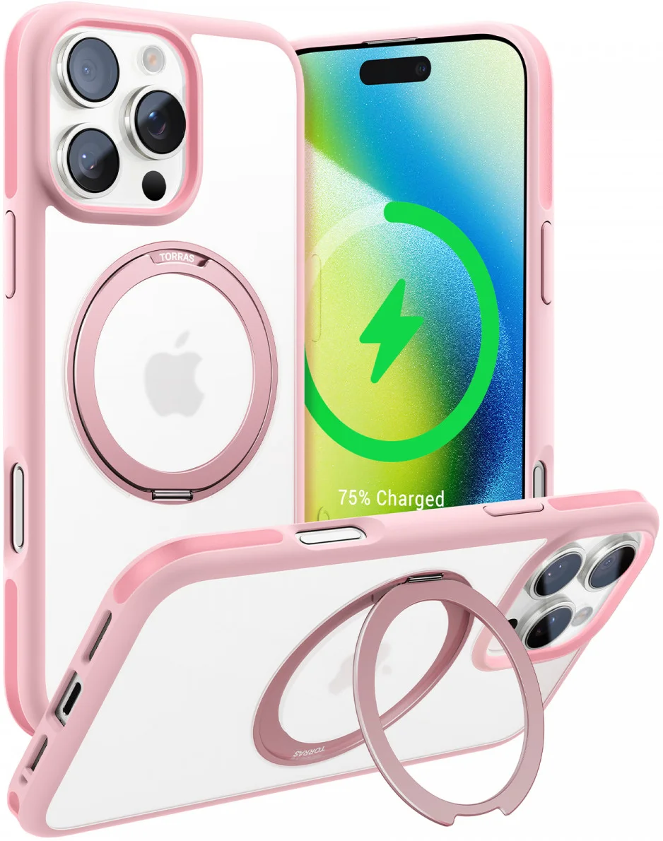 TORRAS Ostand R Fusion Apple iPhone 16 Pro Max Hoesje 360° MagSafe Stand Roze afbeelding 1