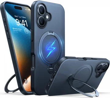 TORRAS Ostand Spin Apple iPhone 16 Hoesje 360° MagSafe Stand Zwart
