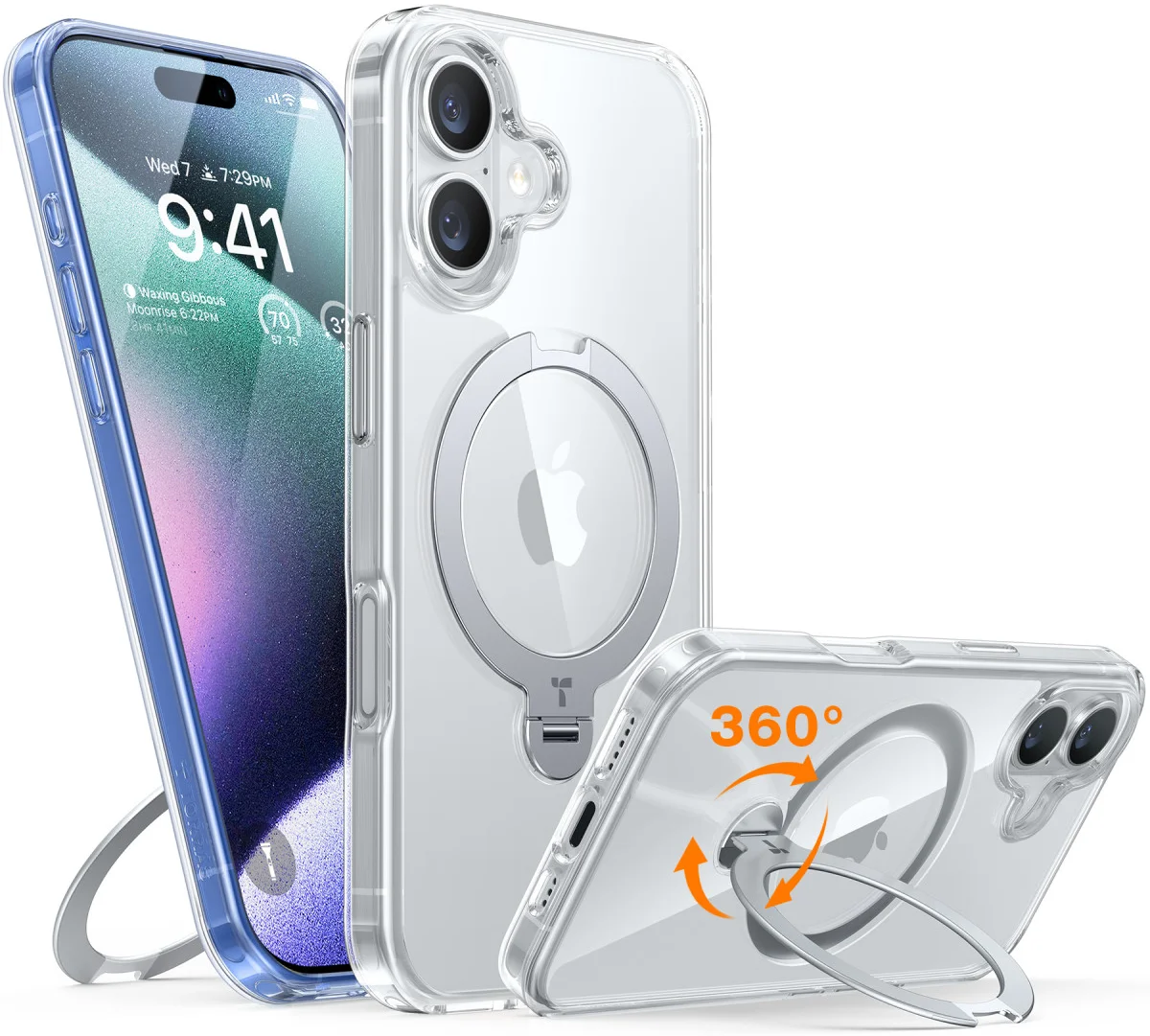 TORRAS Ostand Spin Apple iPhone 16 Hoesje 360° MagSafe Stand Transparant afbeelding 3