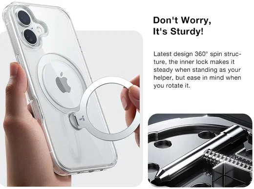 TORRAS Ostand Spin Apple iPhone 16 Hoesje 360° MagSafe Stand Transparant afbeelding 7
