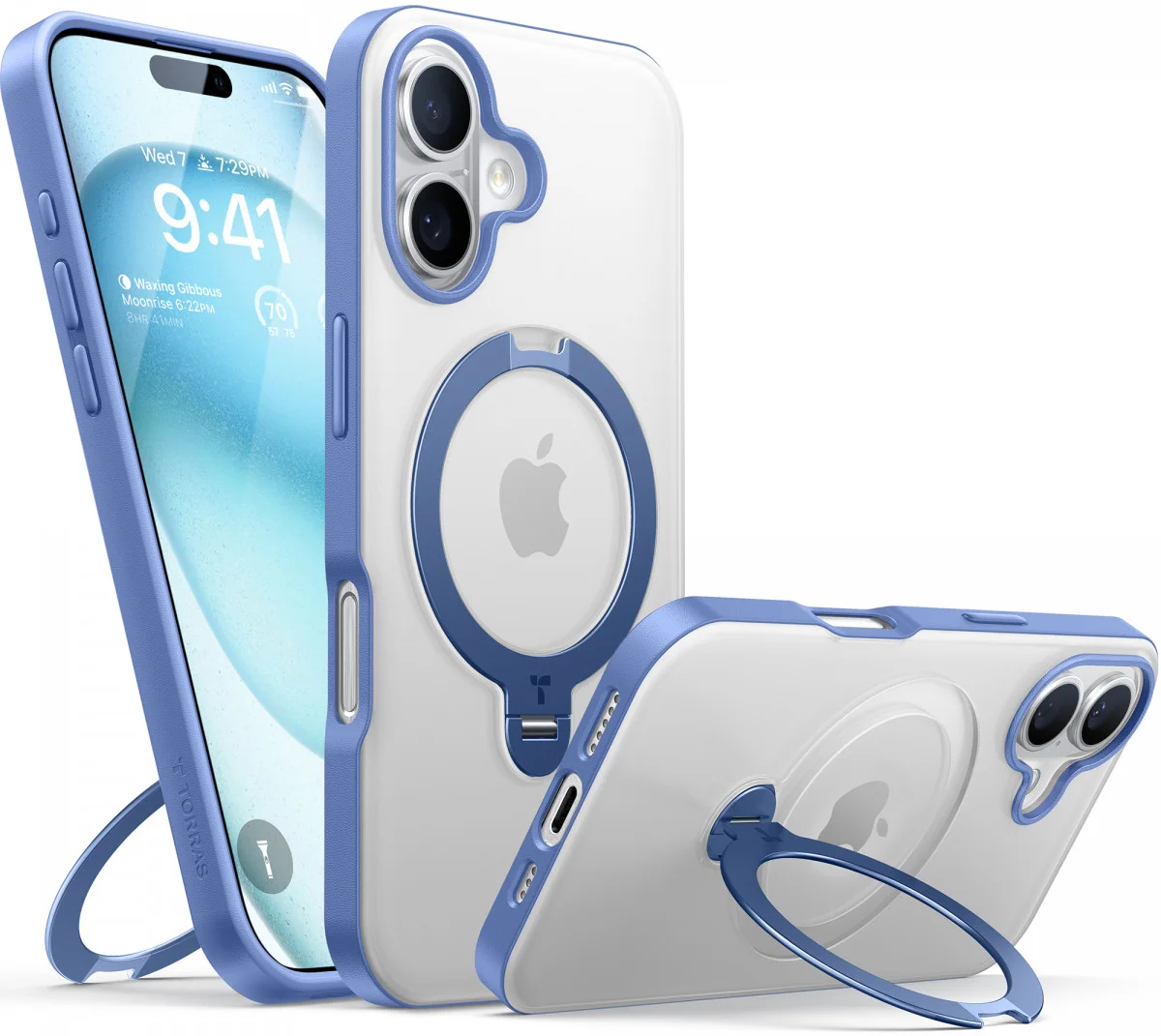 TORRAS Ostand Spin Apple iPhone 16 Hoesje 360° MagSafe Stand Blauw afbeelding 1