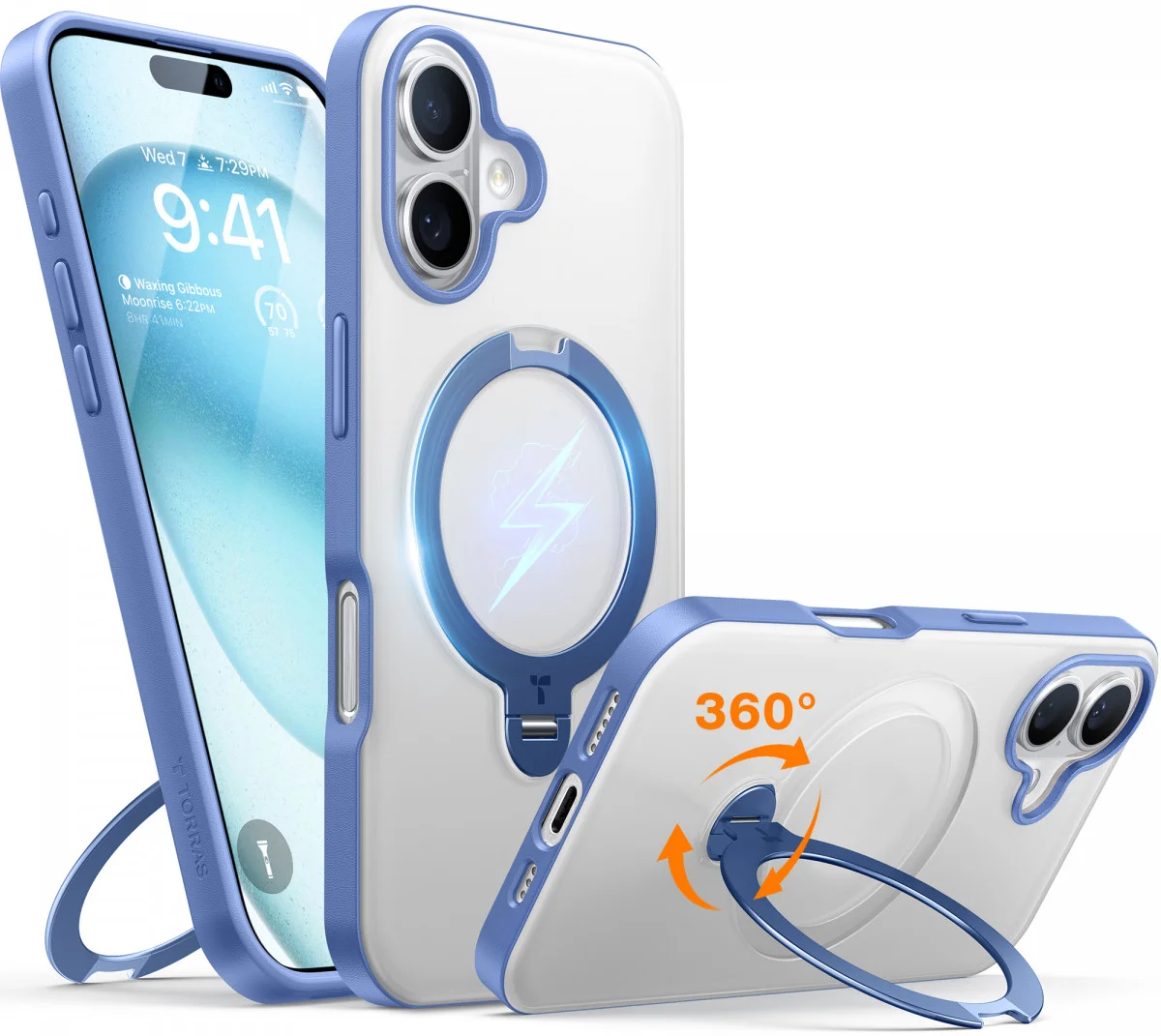 TORRAS Ostand Spin Apple iPhone 16 Hoesje 360° MagSafe Stand Blauw afbeelding 7